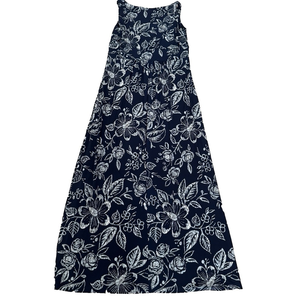 Chaps Maxi Dress Womens Large Navy Blue Floral Faux Wrap V-Neck Sleeveless - Picture 10 of 11